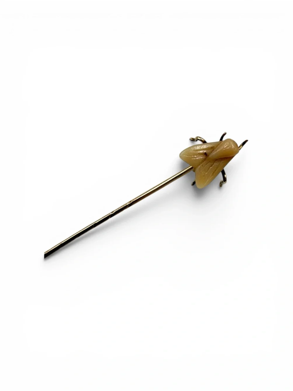Antique Victorian 14K Gold Carved Tooth Fly Stick Pin Safety Cap